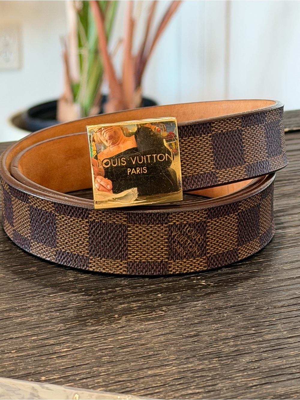 Louis Vuitton Brown Damier Ebene Canvas Belt with Gold Buckle - Picture 7 of 7